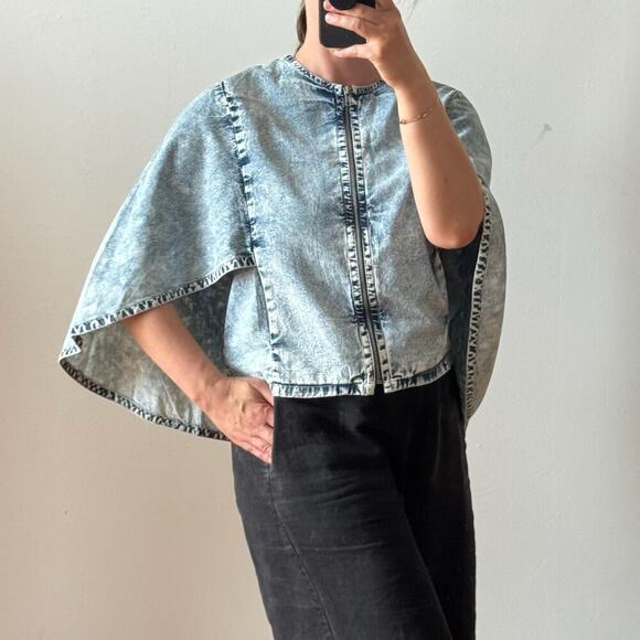 Retro LOVE GENERATION Acid-wash Denim Poncho - Picture 1 of 12